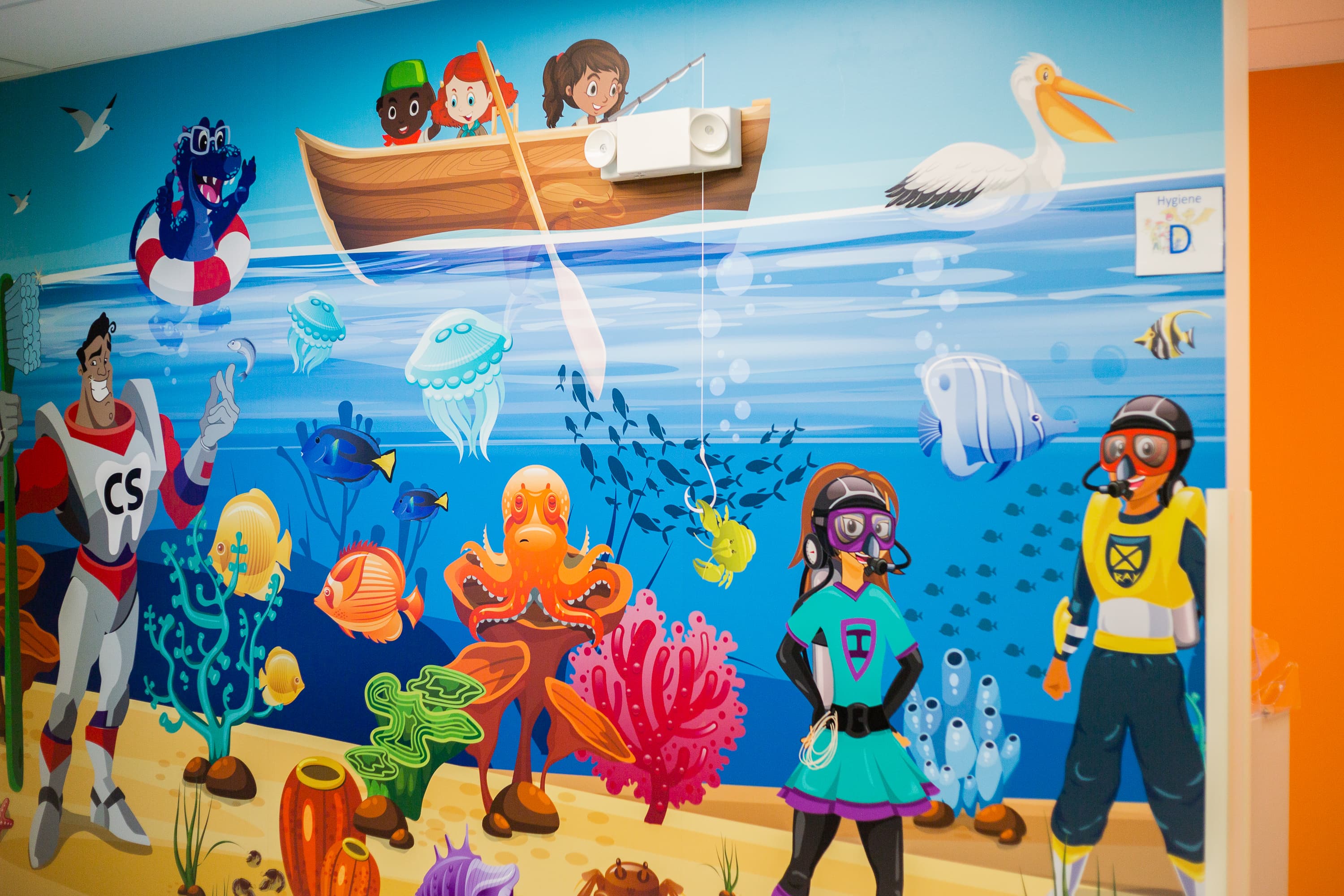 colorful wall mural with an underwater scene