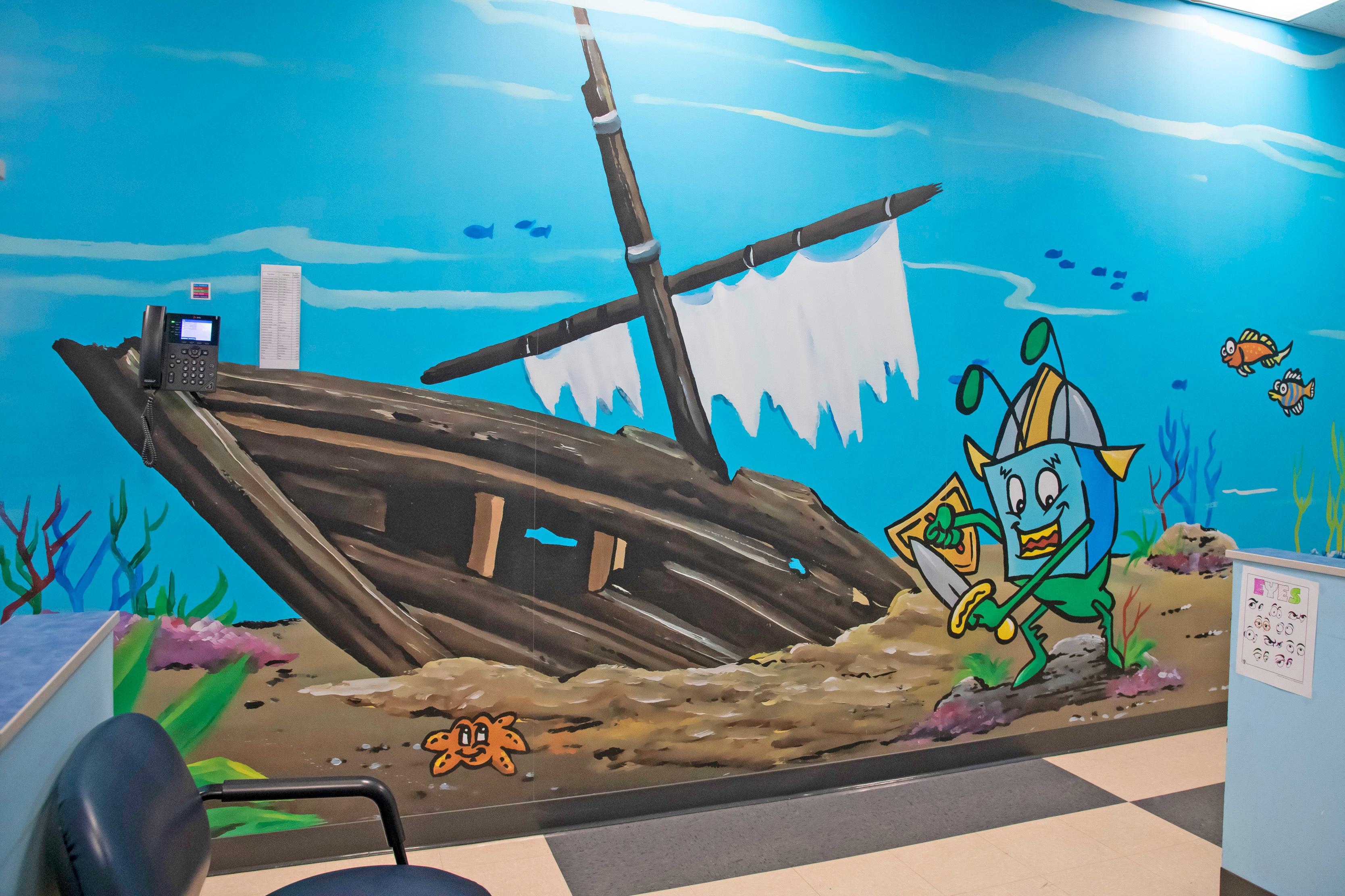 Wall mural of a boat grounded on a beach