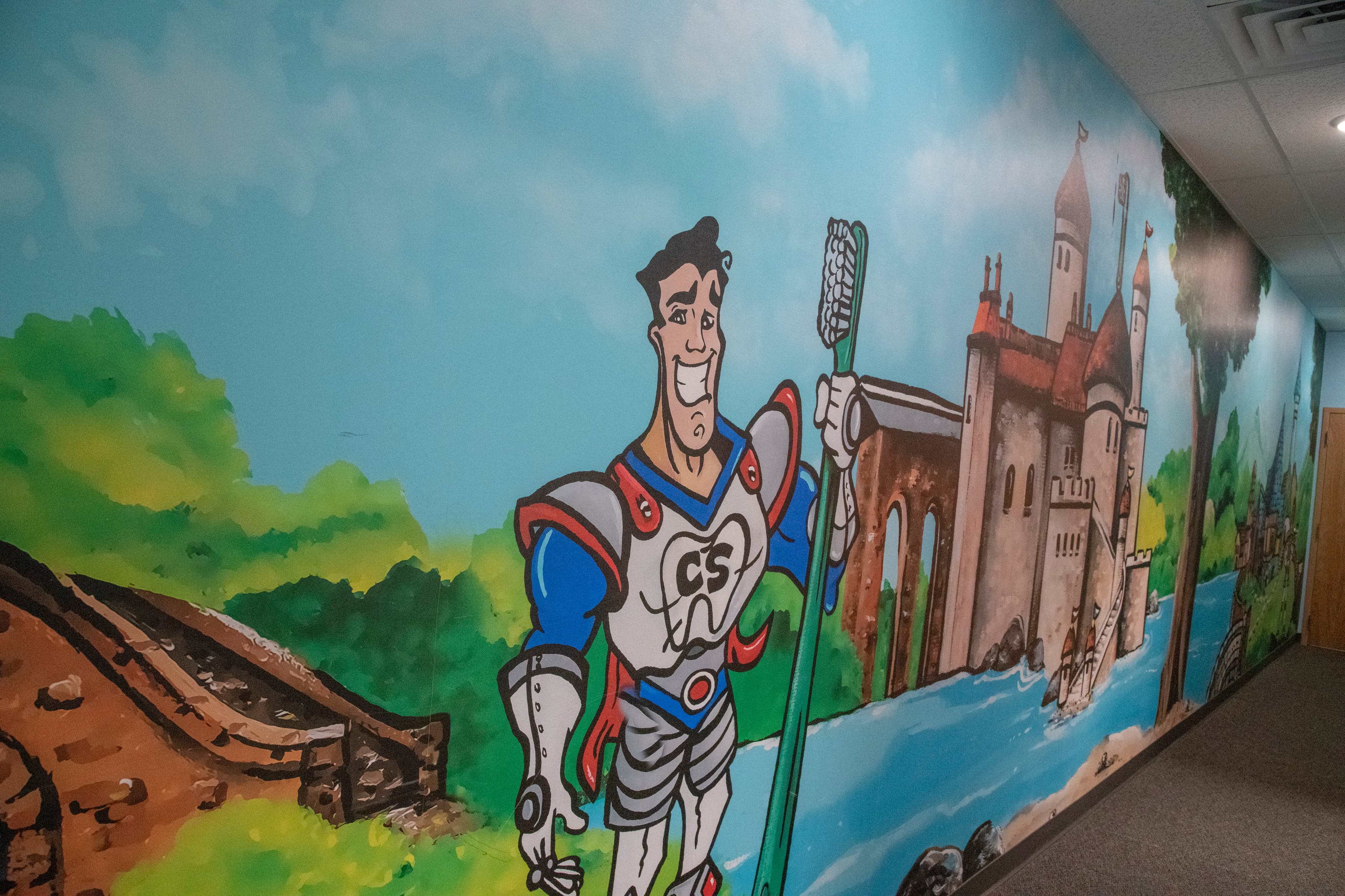 hallway mural showing Captain Smiles